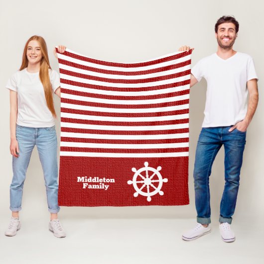 Nautical Red and White Stripes Fleece Deken (In situ)