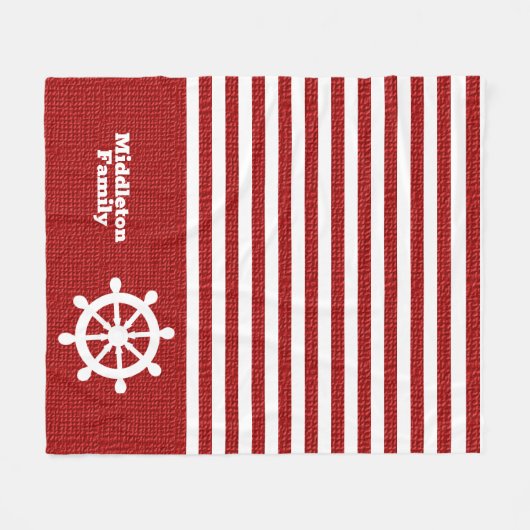 Nautical Red and White Stripes Fleece Deken (Voorkant (Horizontaal))