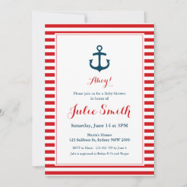Nautical Red Baby shower Invitation Kaart