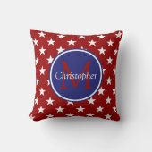 Nautical Red Blue Stars Monogram Kussen (Voorkant)