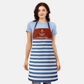 Nautical Red en Navy Striped gepersonaliseerd Schort (Gedragen)