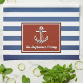 Nautical Red en Navy Striped gepersonaliseerd Theedoek (Gevouwen)