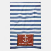 Nautical Red en Navy Striped gepersonaliseerd Theedoek (Verticaal)