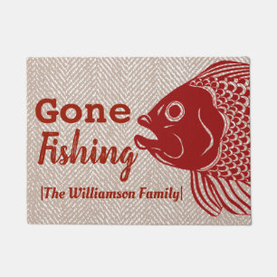 Nautical Red Fish & Taupe Herringbone Deurmat