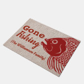 Nautical Red Fish & Taupe Herringbone Deurmat (Schuin)