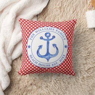Nautical Red Gingham Pattern - Family Beach House Kussen