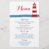 Nautical Red Lighthouse Blue Stripes Wedding Menu (Voorkant)