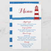 Nautical Red Lighthouse Blue Stripes Wedding Menu (Voorkant / Achterkant)