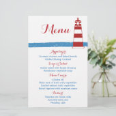 Nautical Red Lighthouse Blue Stripes Wedding Menu (Staand voorkant)
