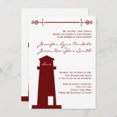 Nautical Red Lighthouse Wedding Venue Invitations Kaart (Voorkant / Achterkant)