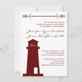 Nautical Red Lighthouse Wedding Venue Invitations Kaart (Voorkant)