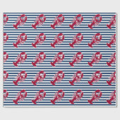 Nautical Red Lobster | Blauwe en witte streep | B Cadeaupapier (Vlak)