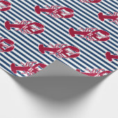 Nautical Red Lobster | Blauwe en witte streep | B Cadeaupapier (Hoek)