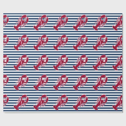 Nautical Red Lobster | Blauwe en witte streep | I Cadeaupapier (Vlak)