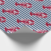 Nautical Red Lobster | Blauwe en witte streep | I Cadeaupapier (Hoek)