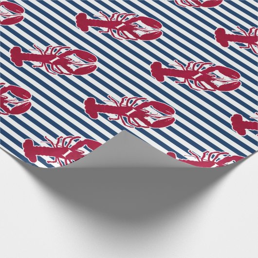 Nautical Red Lobster | Blauwe en witte streep | I Cadeaupapier (Hoek)