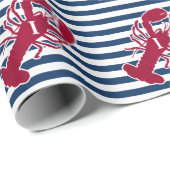 Nautical Red Lobster | Blauwe en witte streep | I Cadeaupapier (Rol Hoek)