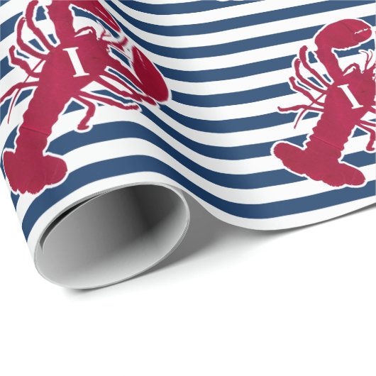 Nautical Red Lobster | Blauwe en witte streep | I Cadeaupapier (Rol Hoek)