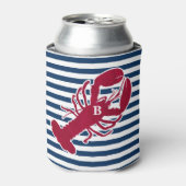 Nautical Red Lobster Monogram Blue White Stripe St Blikjeskoeler (Blikje Voorkant)