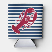 Nautical Red Lobster Monogram Blue White Stripe St Blikjeskoeler (Voorkant)