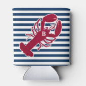 Nautical Red Lobster Monogram Blue White Stripe St Blikjeskoeler (Achterkant)