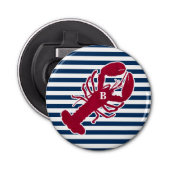Nautical Red Lobster Monogram Blue White Stripe St Button Flesopener (Voorkant)