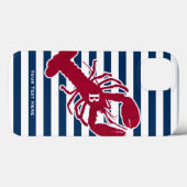 Nautical Red Lobster Monogram Blue White Stripe St Case-Mate iPhone Case (Achterkant (horizontaal))