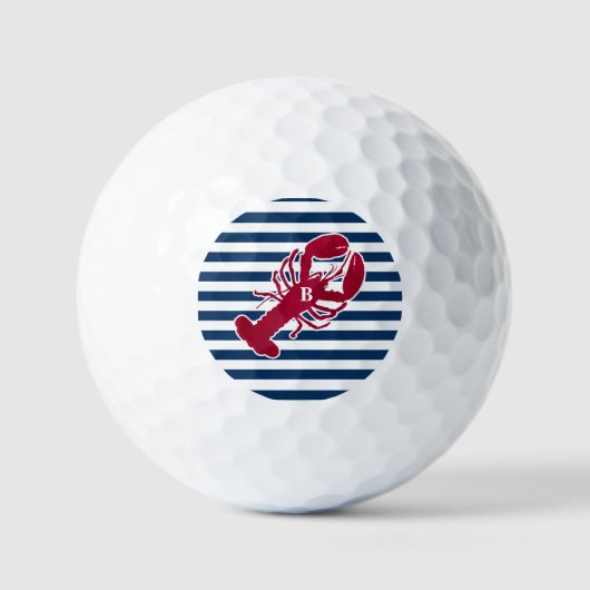 Nautical Red Lobster Monogram Blue White Stripe St Golfballen (Voorkant)
