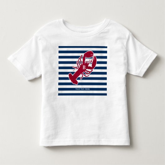 Nautical Red Lobster Monogram Blue White Stripe St Kinder Shirts (Voorkant)