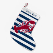 Nautical Red Lobster Monogram Blue White Stripe St Kleine Kerstsok (Voorkant (Hangend))