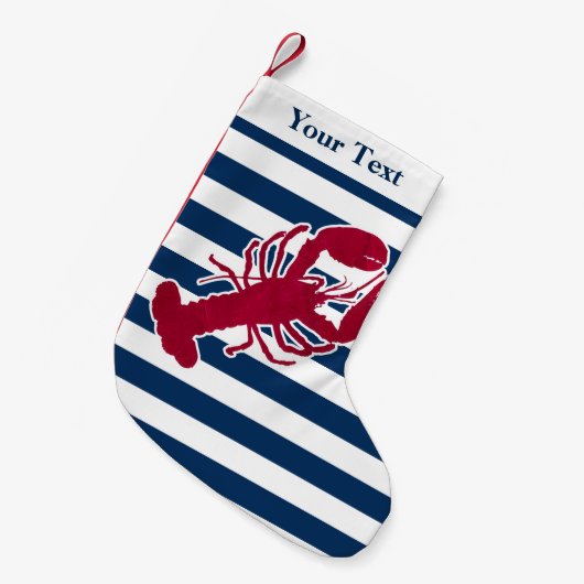 Nautical Red Lobster Monogram Blue White Stripe St Kleine Kerstsok (Voorkant (Hangend))