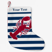 Nautical Red Lobster Monogram Blue White Stripe St Kleine Kerstsok (Voorkant)