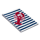 Nautical Red Lobster Monogram Blue White Stripe St Notitieboek (Rechterzijde)