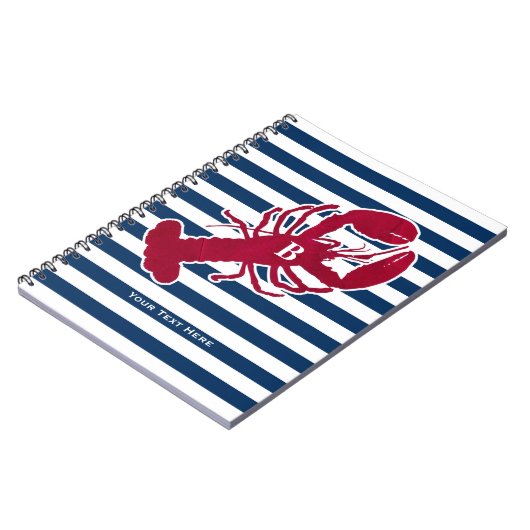 Nautical Red Lobster Monogram Blue White Stripe St Notitieboek (Linkerzijde)
