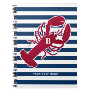 Nautical Red Lobster Monogram Blue White Stripe St Notitieboek