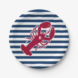 Nautical Red Lobster Monogram Blue White Stripe St Papieren Bordje