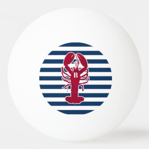 Nautical Red Lobster Monogram Blue White Stripe St Pingpongbal