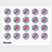 Nautical Red Lobster Monogram Blue White Stripe St Ronde Sticker (Vel)
