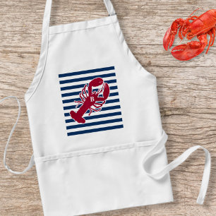 Nautical Red Lobster Monogram Blue White Stripe St Standaard Schort