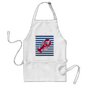 Nautical Red Lobster Monogram Blue White Stripe St Standaard Schort (Voorkant)