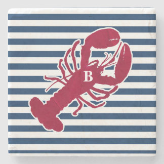 Nautical Red Lobster Monogram Blue White Stripe St Stenen Onderzetter