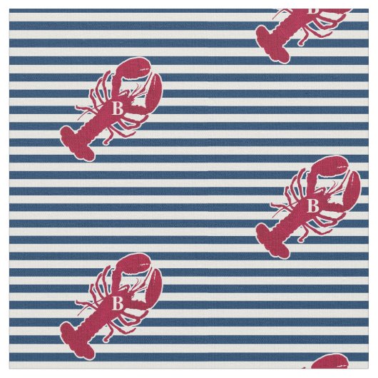 Nautical Red Lobster Monogram Blue White Stripe St Stof (Close Up)