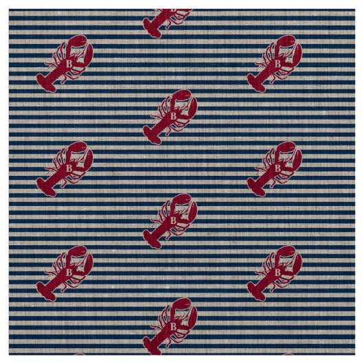 Nautical Red Lobster Monogram Blue White Stripe St Stof (Swatch)