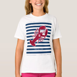Nautical Red Lobster Monogram Blue White Stripe St T-shirt
