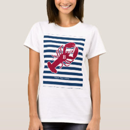 Nautical Red Lobster Monogram Blue White Stripe St T-shirt