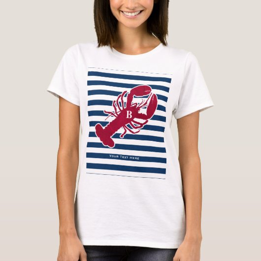 Nautical Red Lobster Monogram Blue White Stripe St T-shirt (Voorkant)