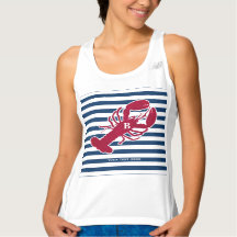 Nautical Red Lobster Monogram Blue White Stripe St
