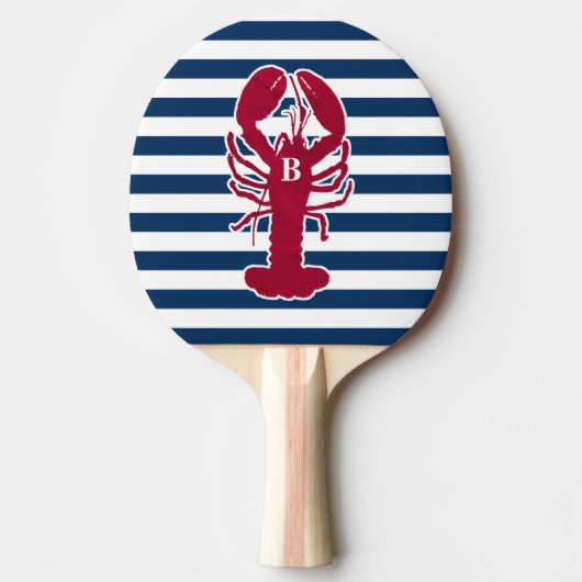 Nautical Red Lobster Monogram Blue White Stripe St Tafeltennisbatje (Voorkant)