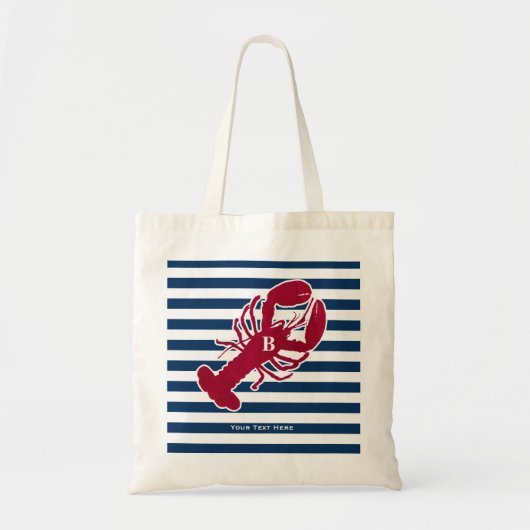 Nautical Red Lobster Monogram Blue White Stripe St Tote Bag (Voorkant)