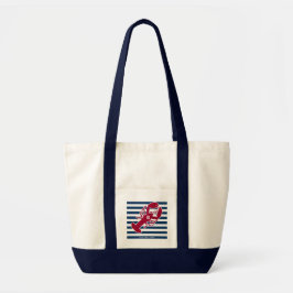 Nautical Red Lobster Monogram Blue White Stripe St Tote Bag